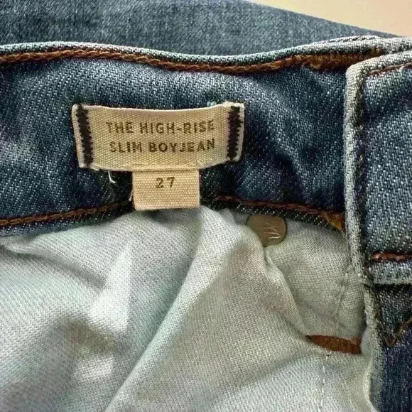 Madewell The High Rise Slim Boy Jean Ripped Frayed Blue Demin Women Size 27 - Picture 4 of 10